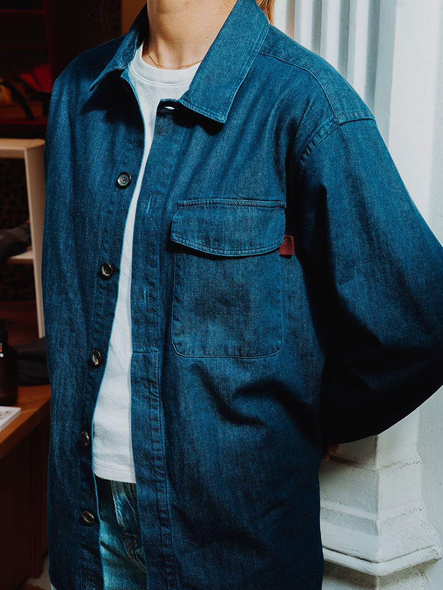  Oliver Spencer X Niwaki Haru Gardening Overshirt Mullins Denim Indigo Rinse