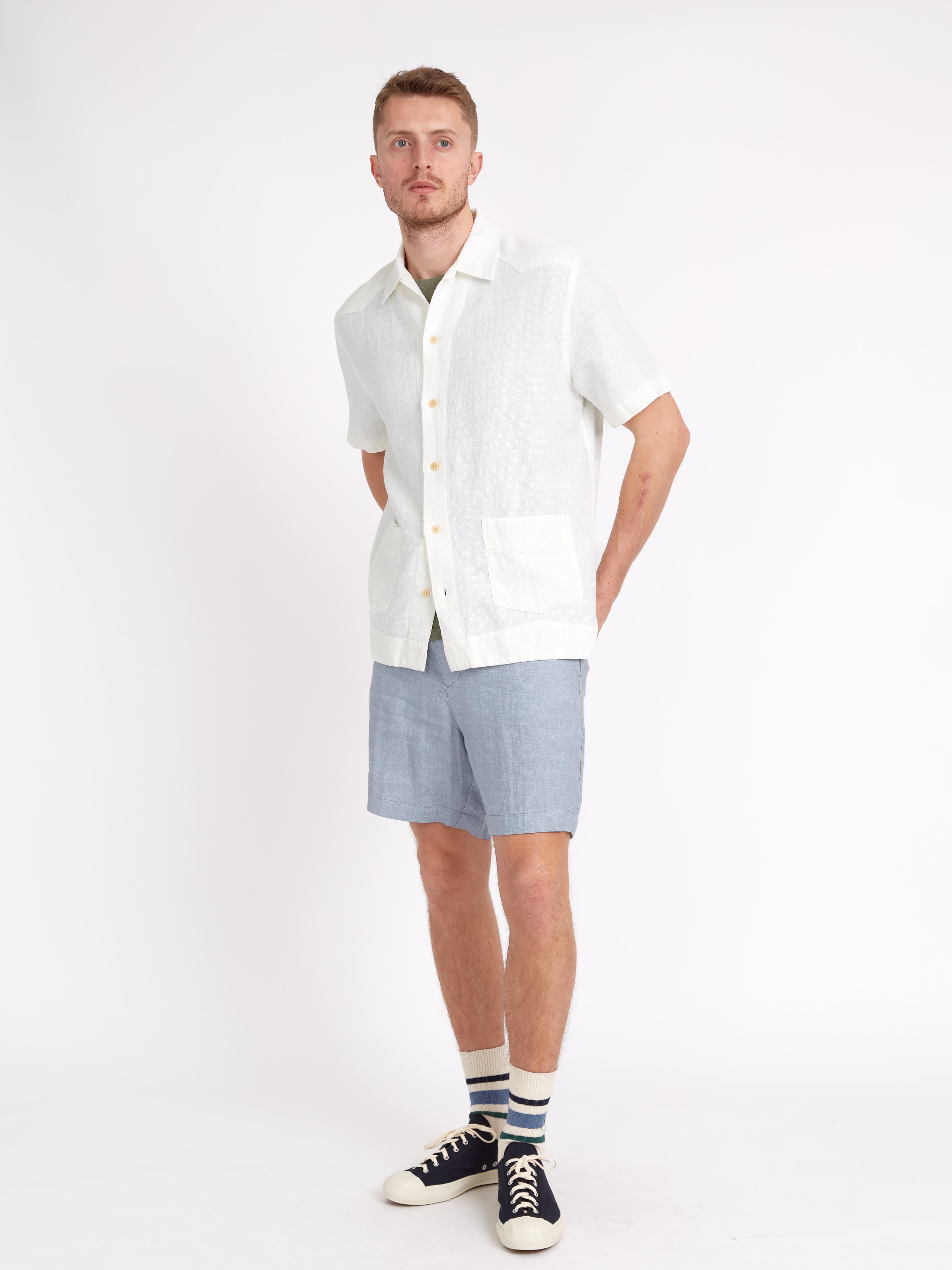  Cuban Short Sleeve Shirt Medley White