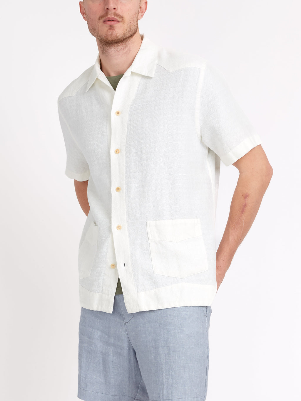  Cuban Short Sleeve Shirt Medley White