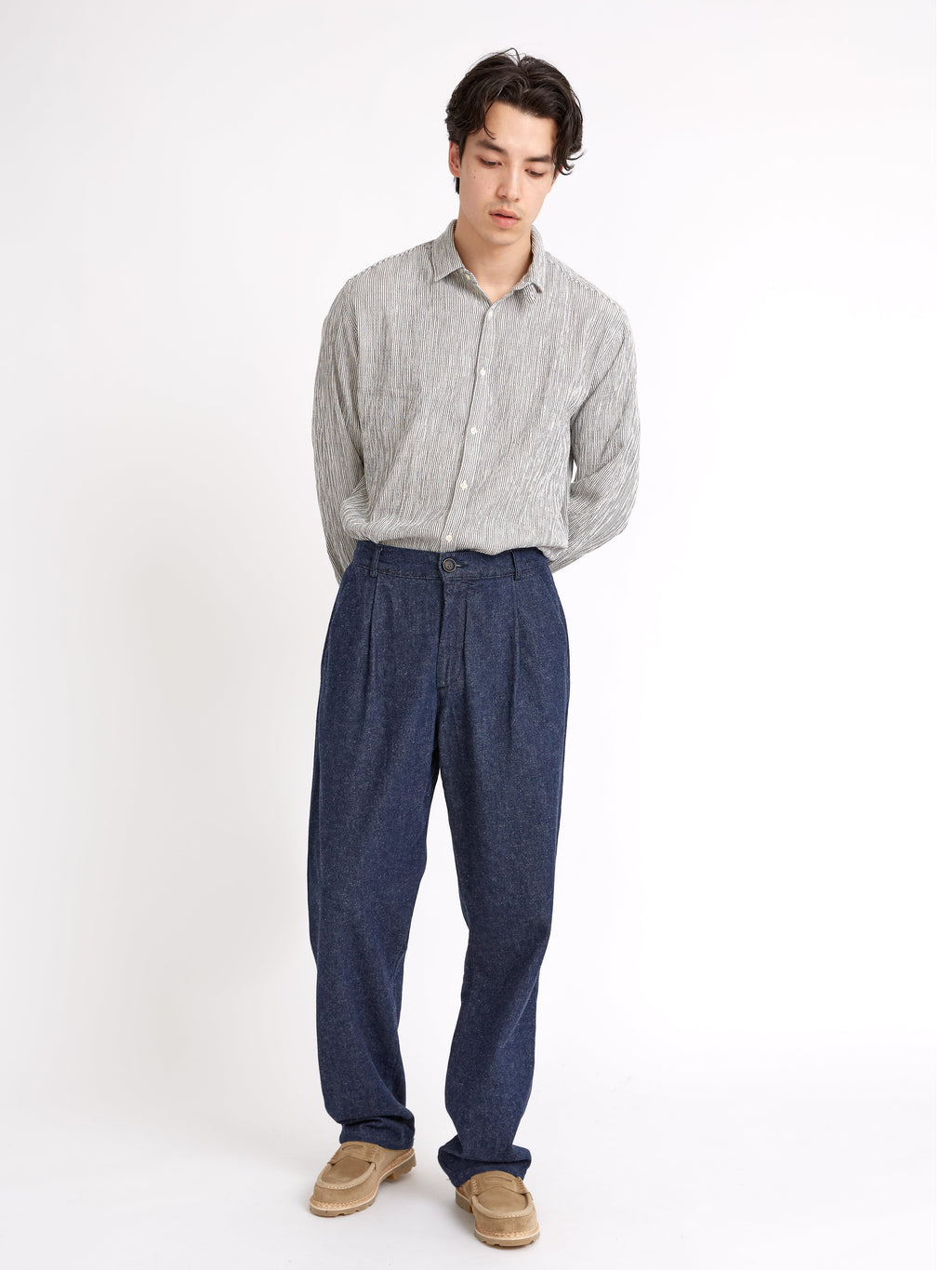  Morton Pleated Trousers Burnham Denim Indigo Blue
