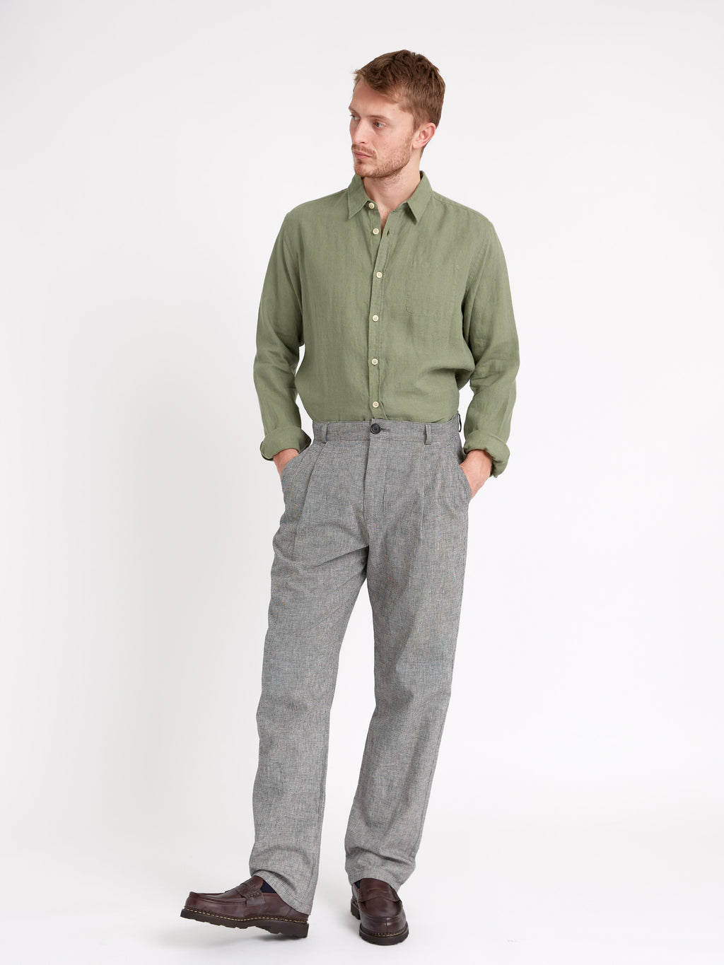  Morton Pleated Trousers Rackfield Black/White