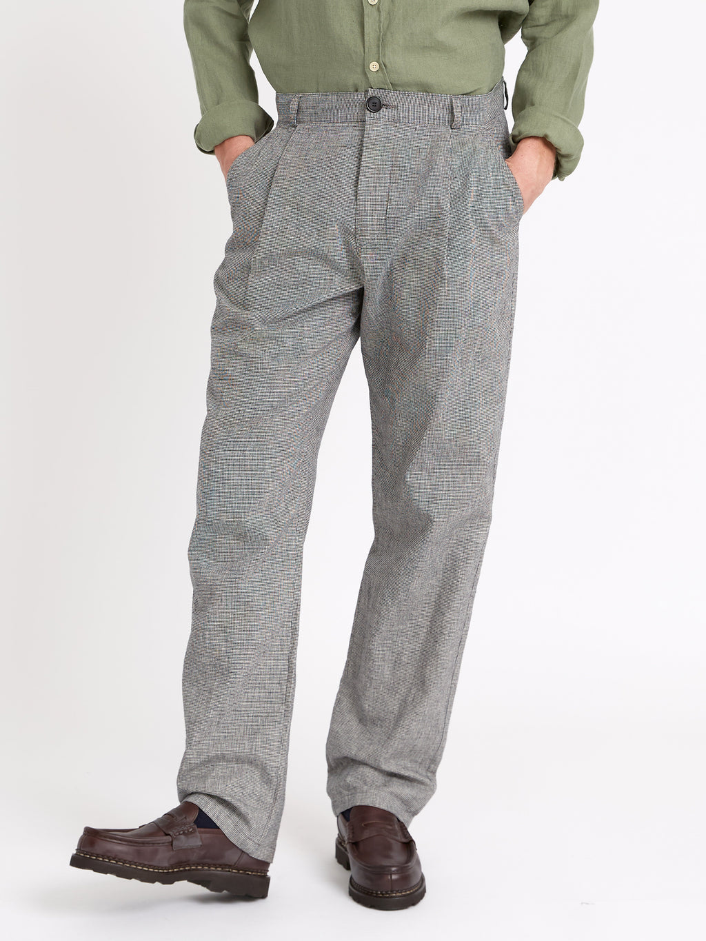  Morton Pleated Trousers Rackfield Black/White