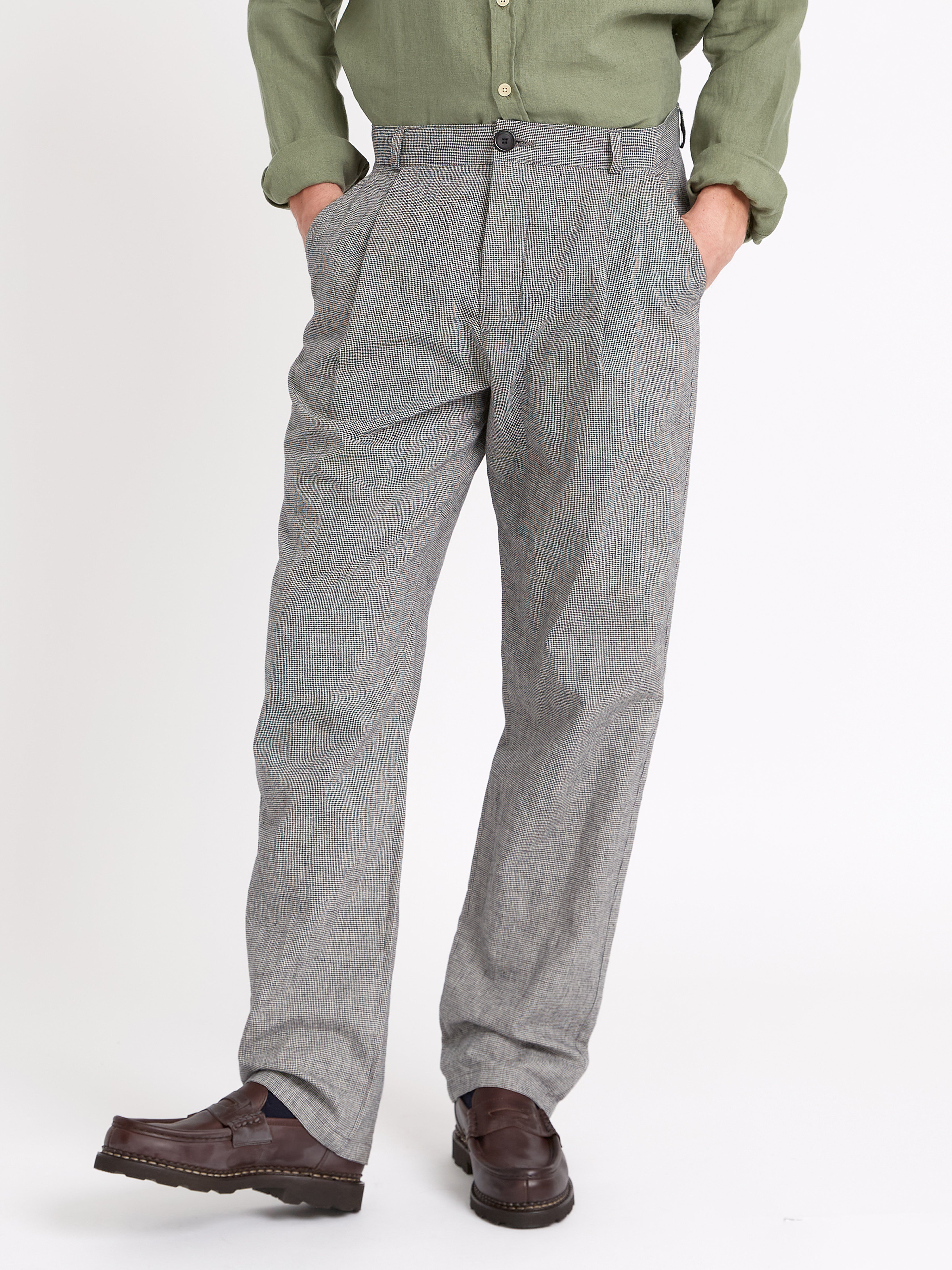  Morton Pleated Trousers Rackfield Black/White