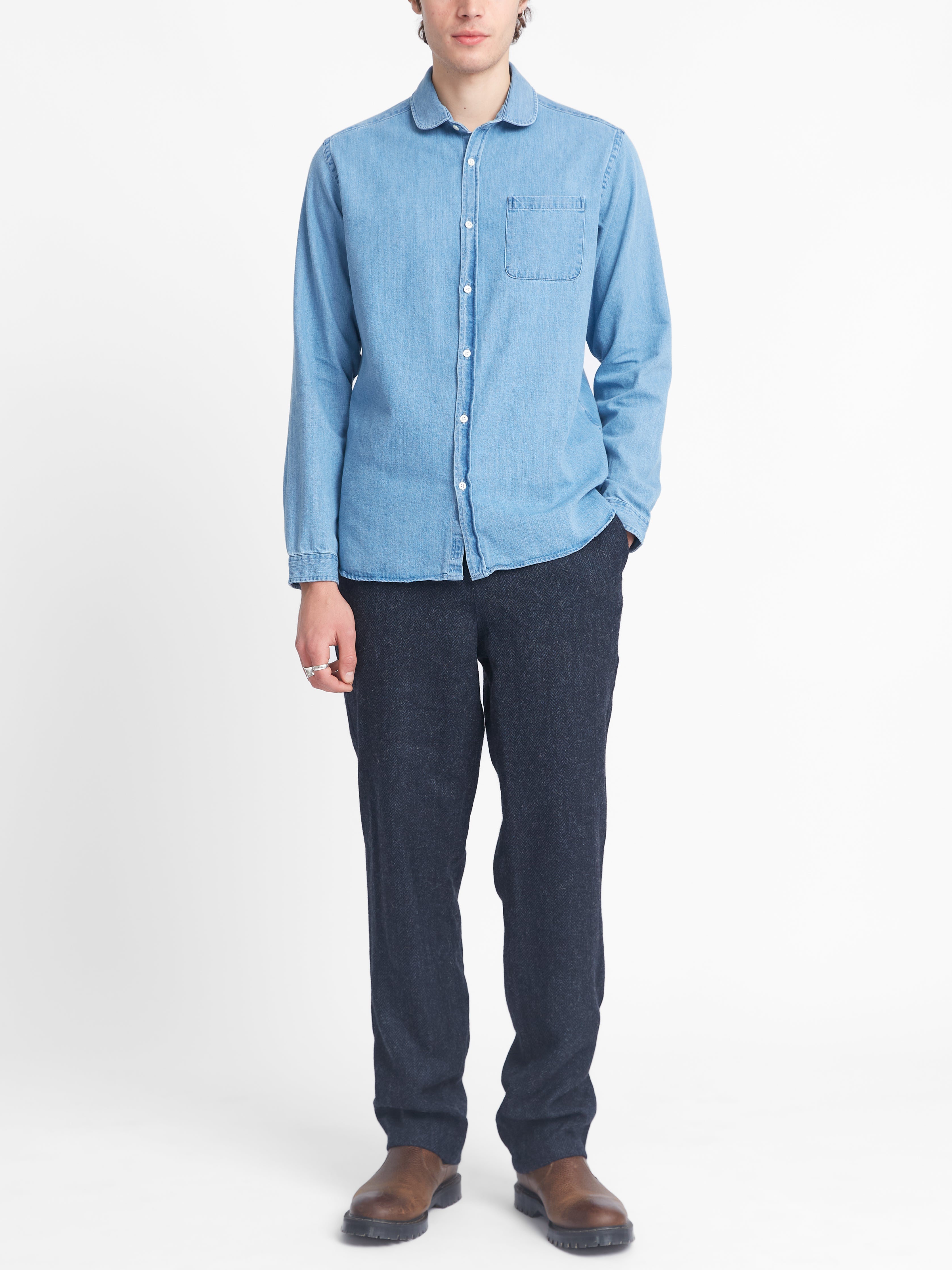  Eton Collar Shirt Mullins Denim Indigo Light