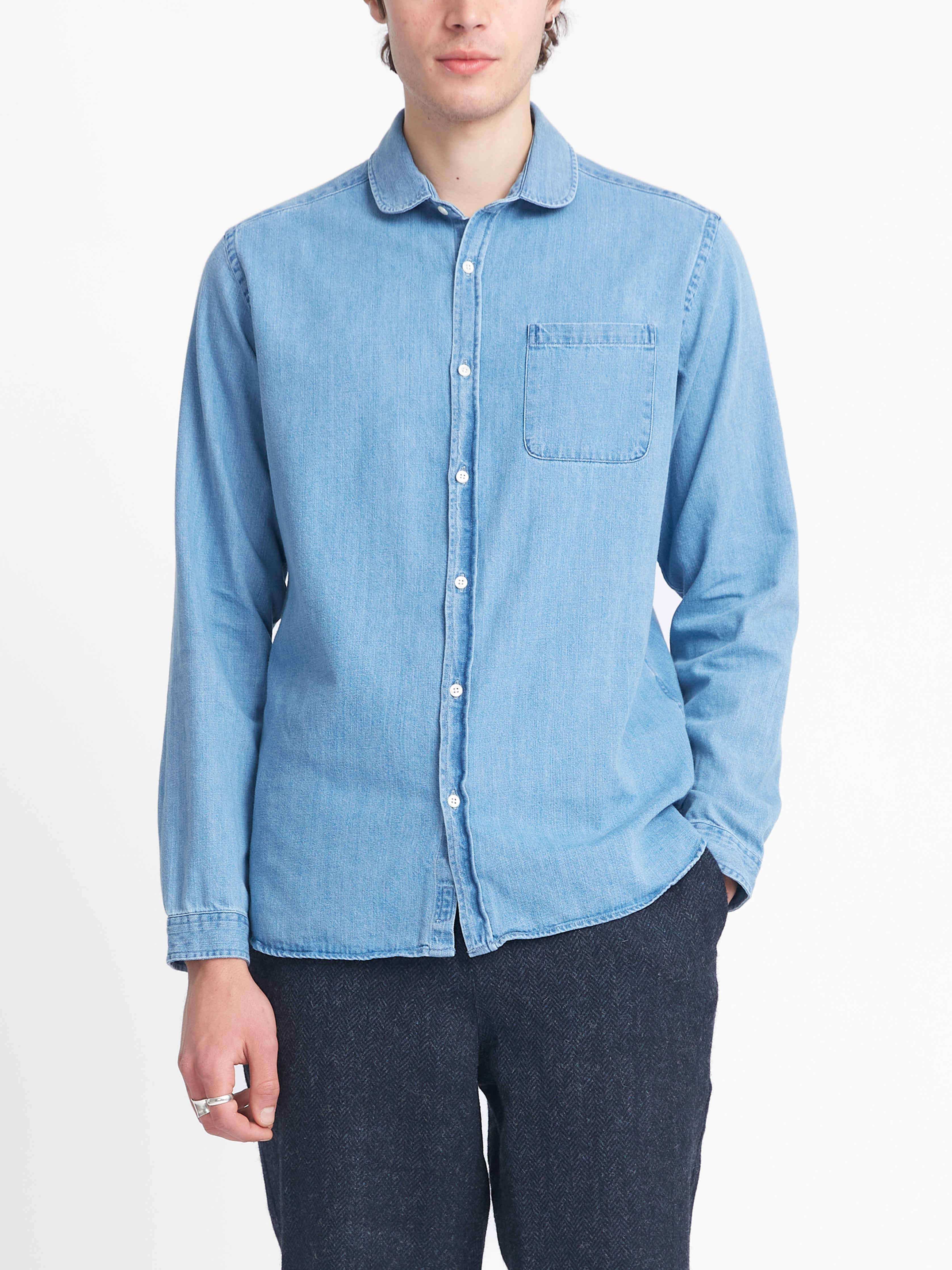  Eton Collar Shirt Mullins Denim Indigo Light