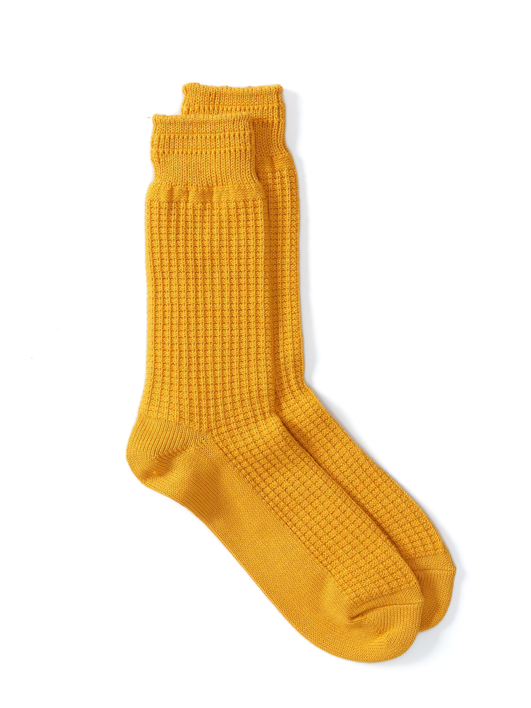  Ro To To Cotton Waffle Crew Socks Mustard Yellow
