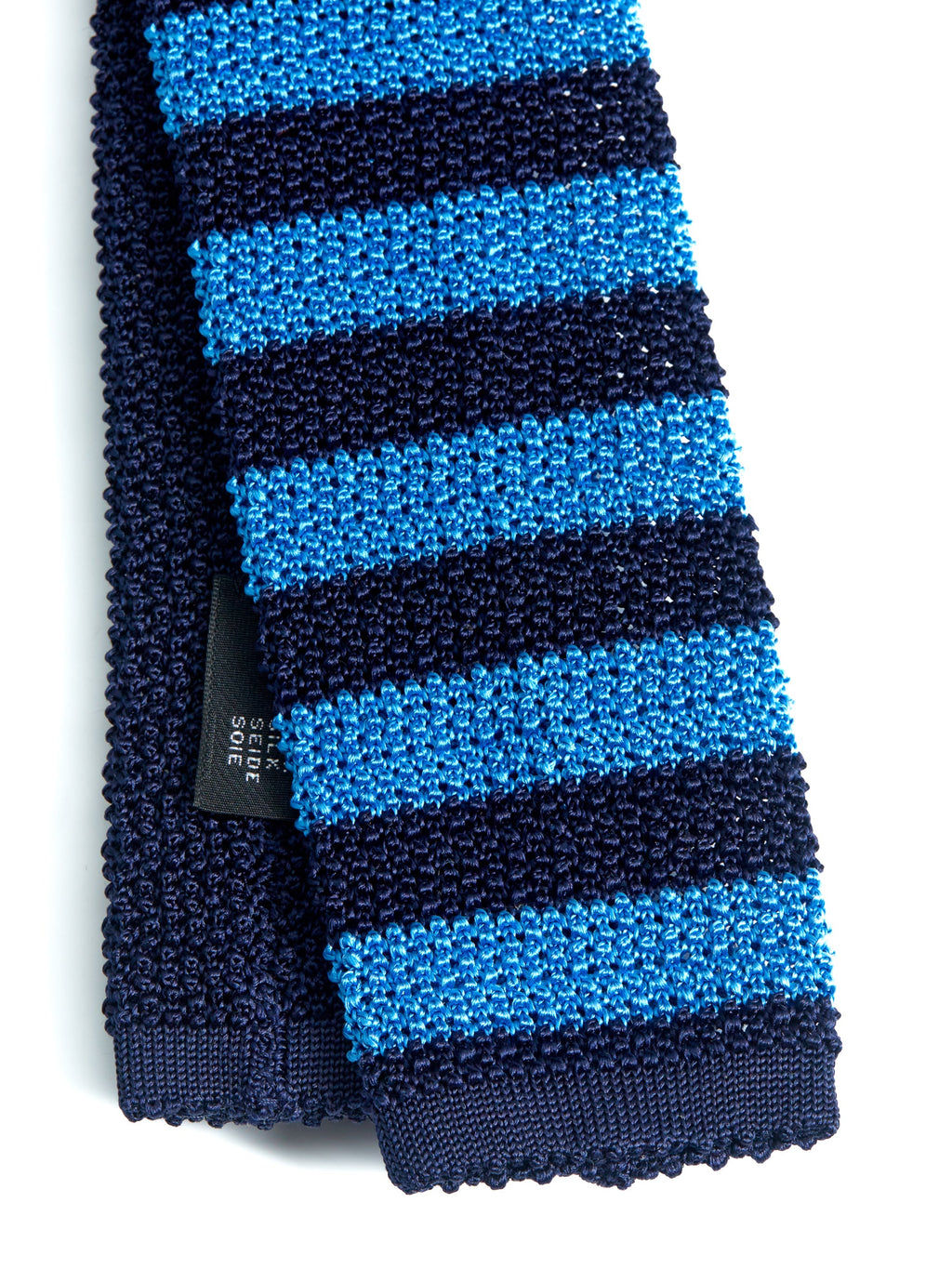  Silk Knitted Tie Navy/Blue Stripe