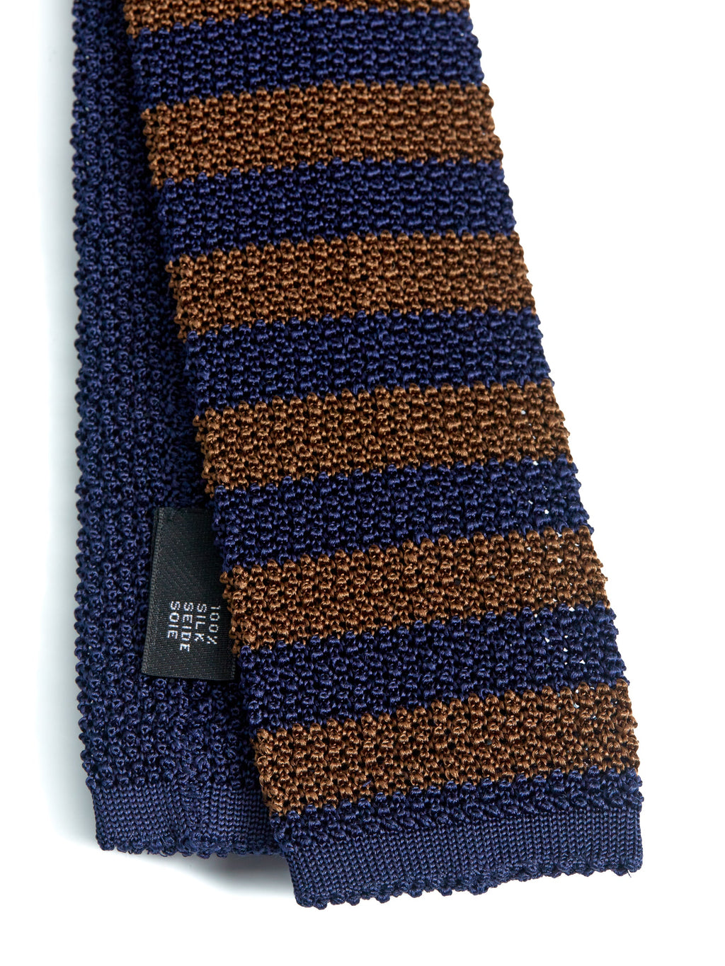  Silk Knitted Tie Navy/Brown Stripe
