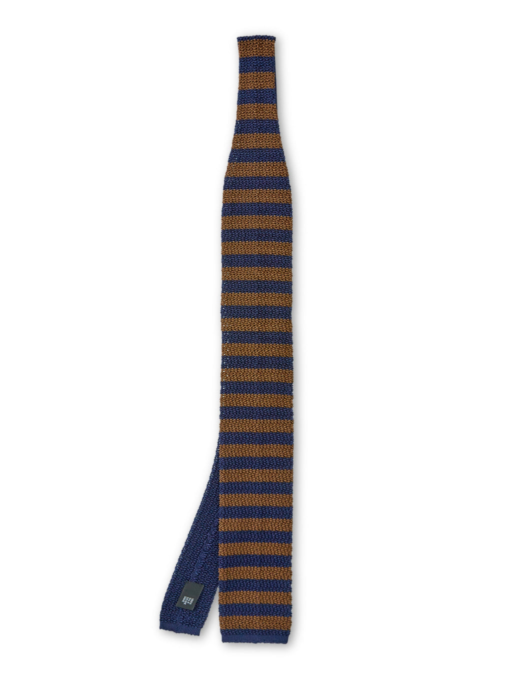  Silk Knitted Tie Navy/Brown Stripe