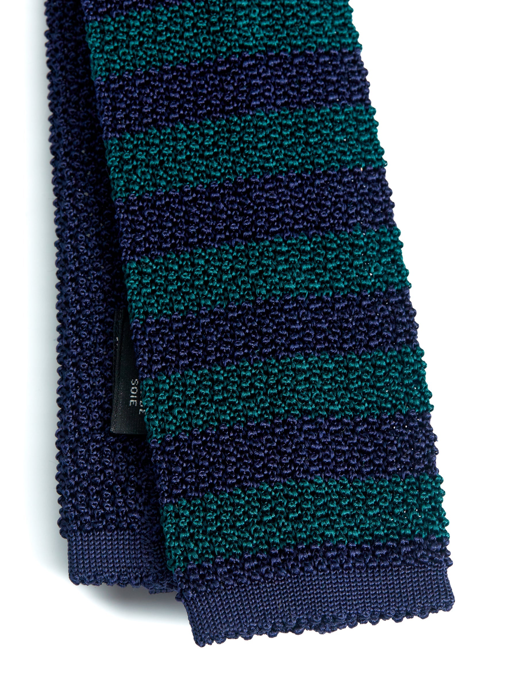  Silk Knitted Tie Navy/Green Stripe
