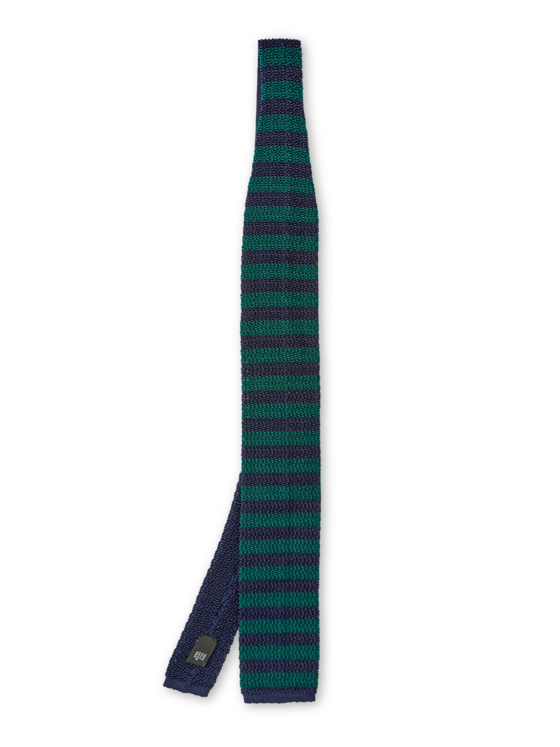  Silk Knitted Tie Navy/Green Stripe