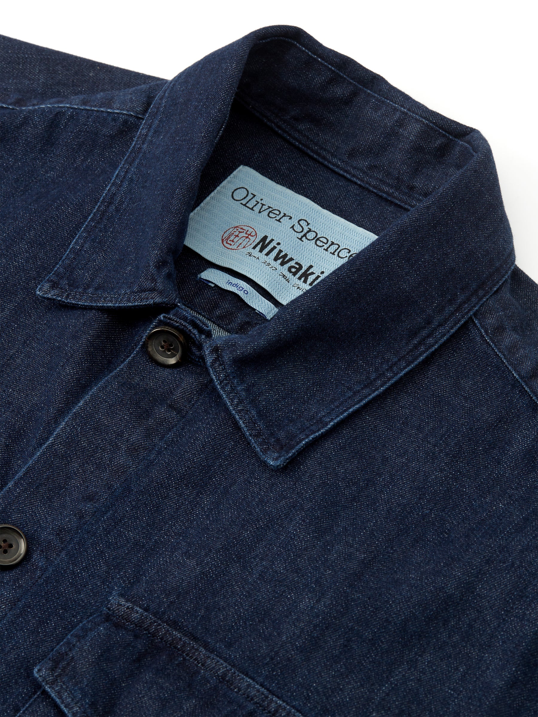  Oliver Spencer X Niwaki Haru Gardening Overshirt Mullins Denim Indigo Rinse