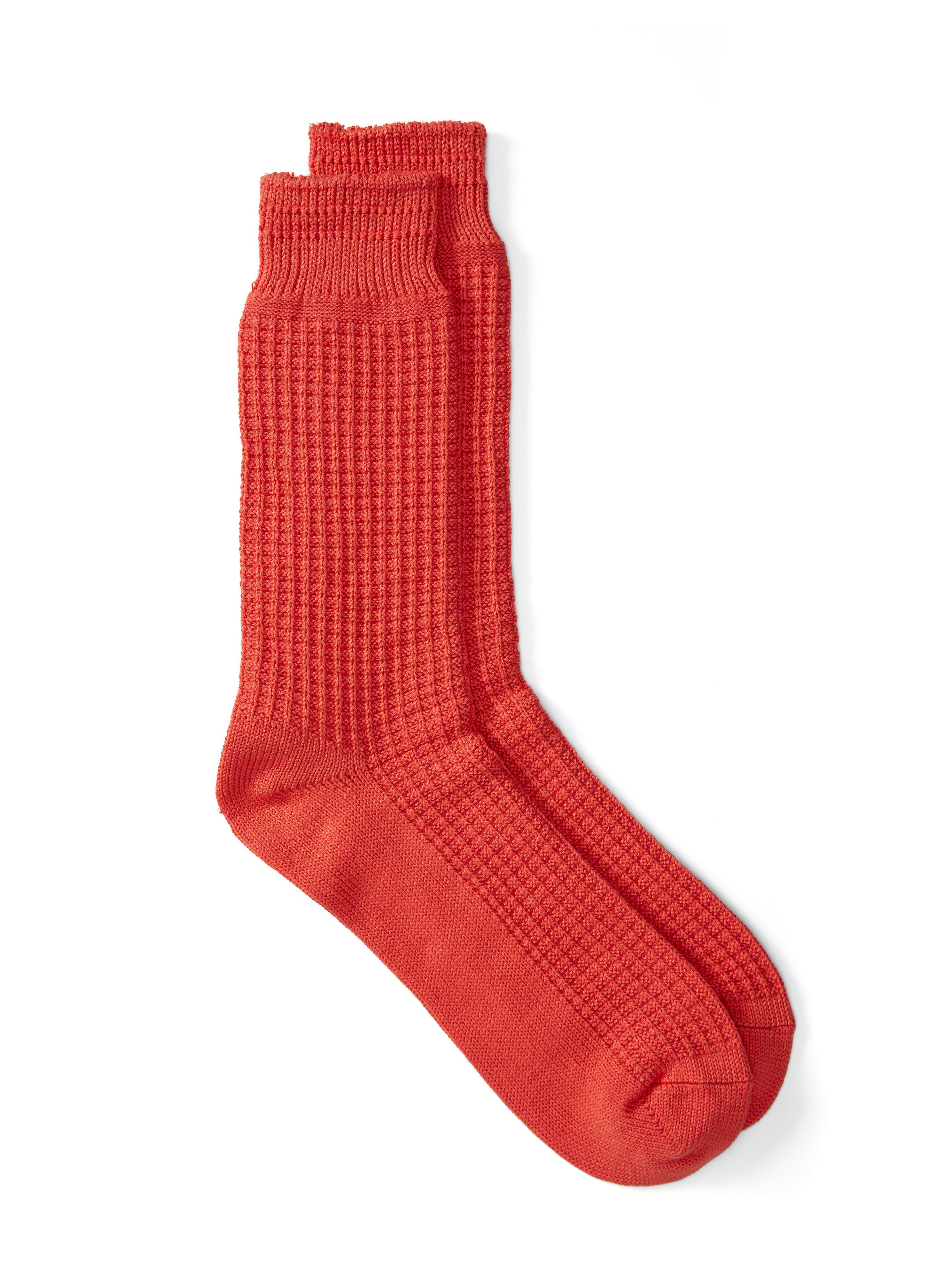  Ro To To Cotton Waffle Crew Socks Light Red