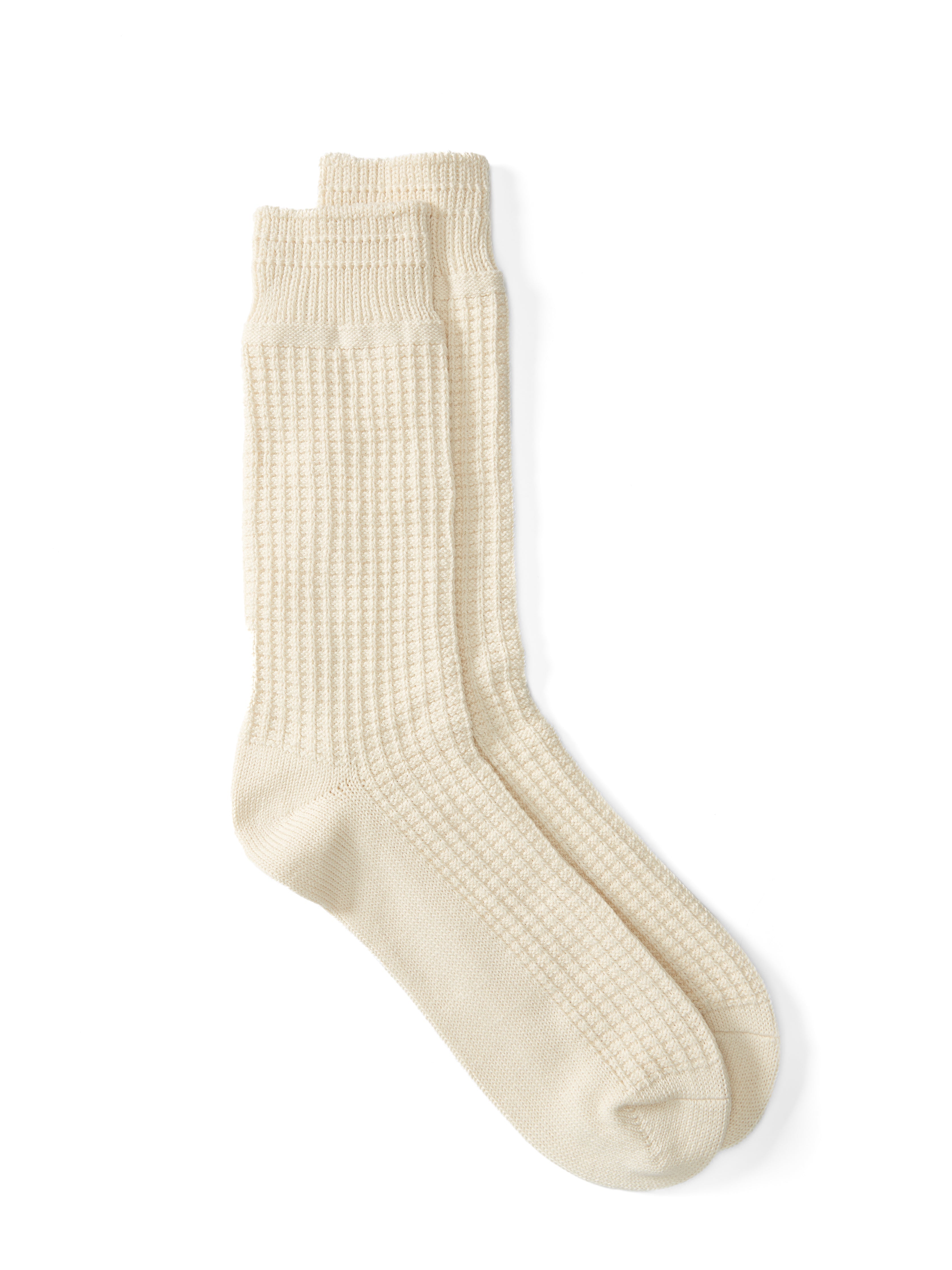  Ro To To Cotton Waffle Crew Socks Raw White