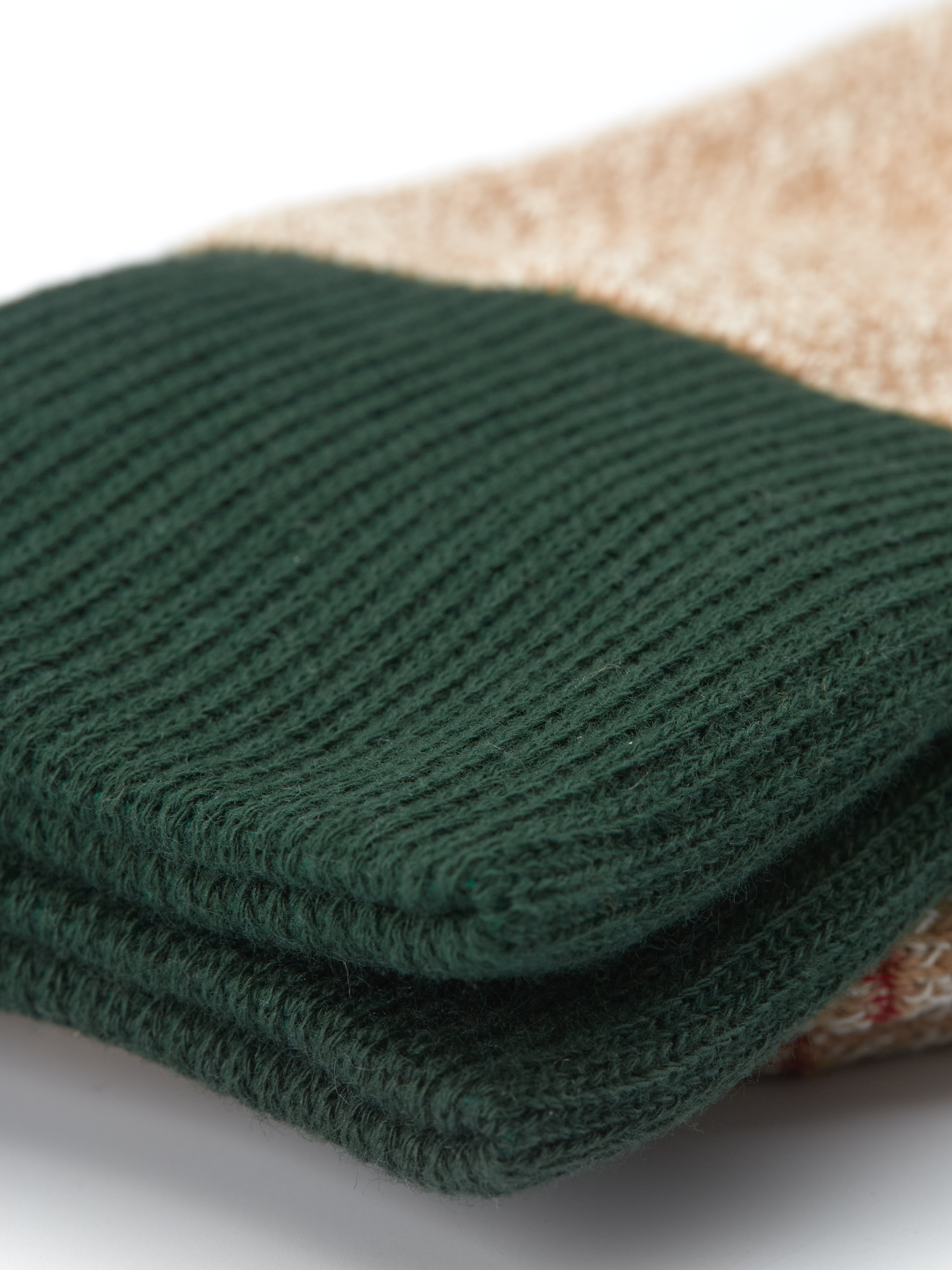  Ro To To Double Face Crew Socks Silk & Cotton Beige/Dark Green