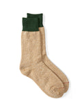  Ro To To Double Face Crew Socks Silk & Cotton Beige/Dark Green