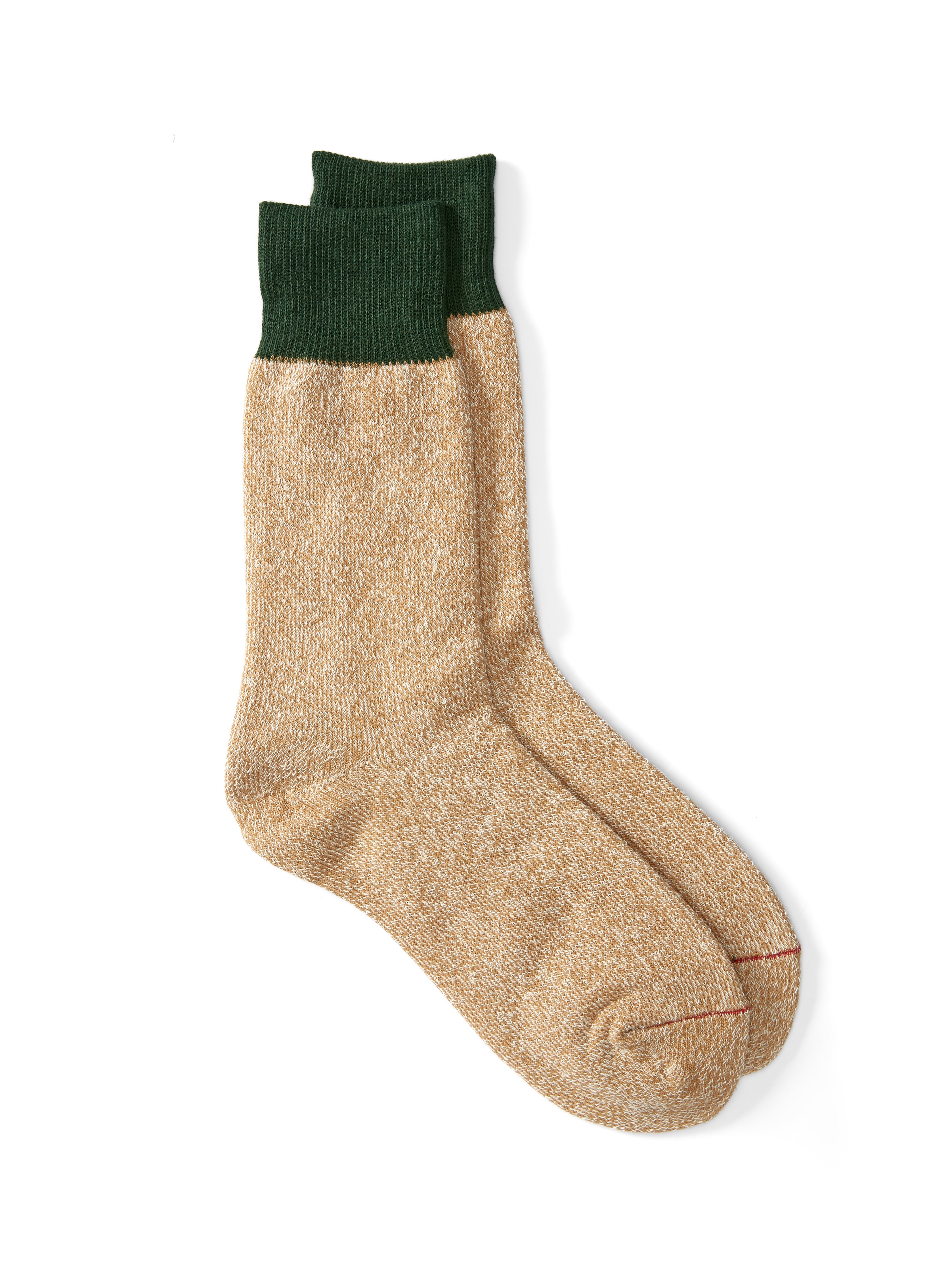  Ro To To Double Face Crew Socks Silk & Cotton Beige/Dark Green