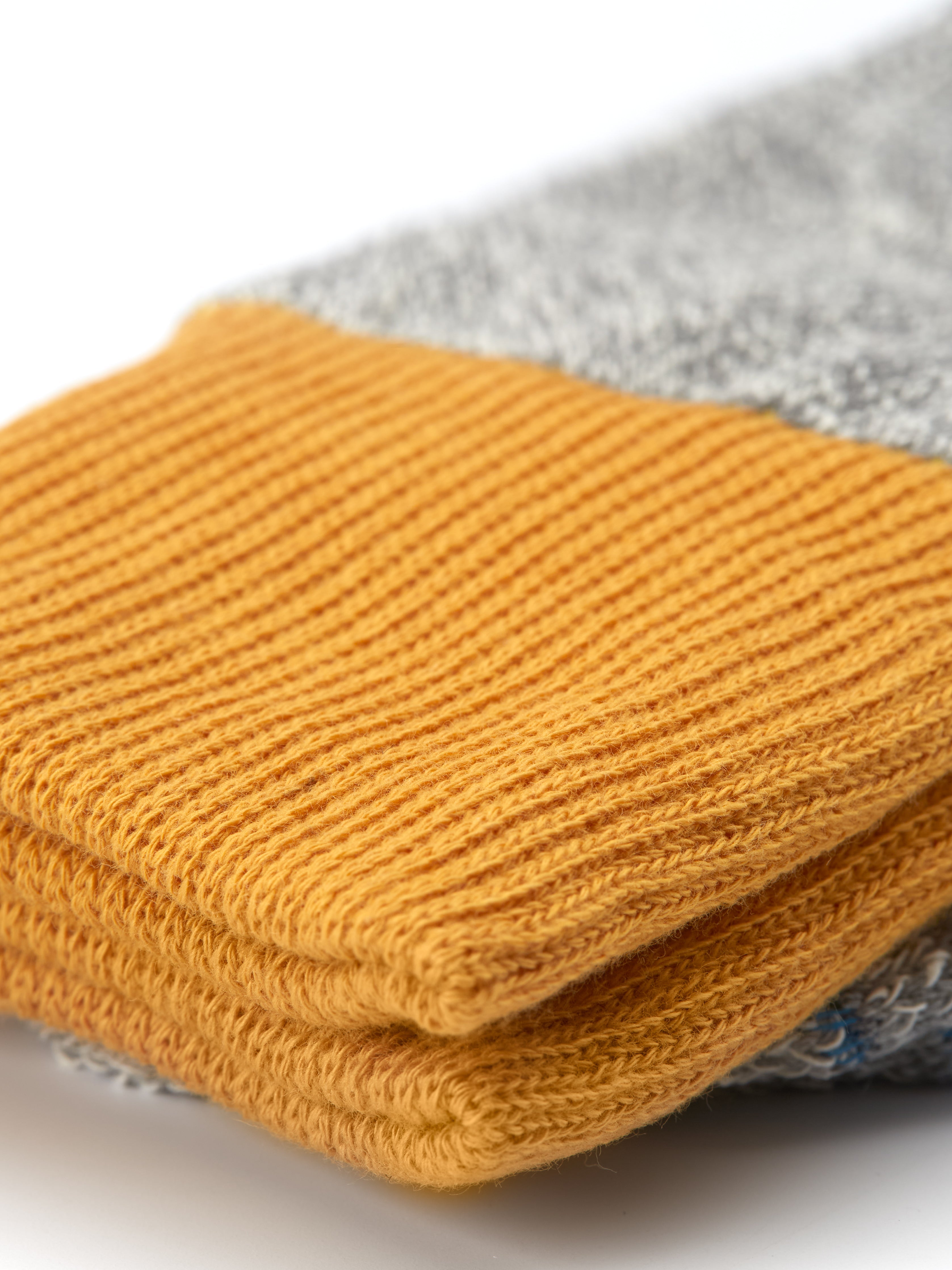 Ro To To Double Face Crew Socks Silk & Cotton Grey/Dark Yellow