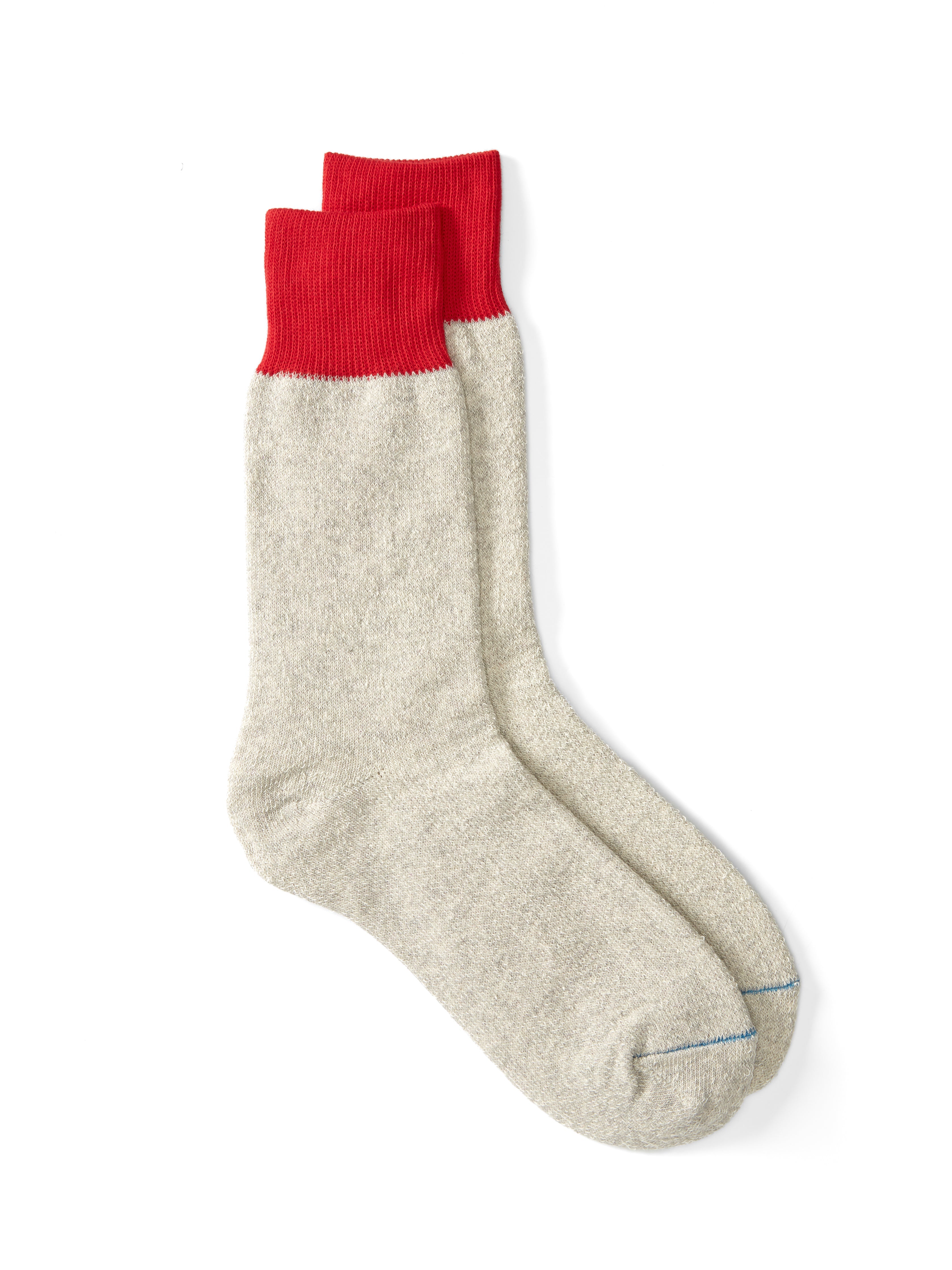  Ro To To Double Face Crew Socks Silk & Cotton Grey/Red