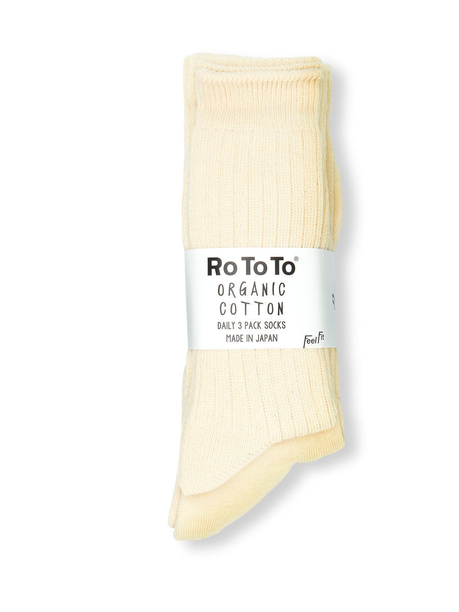  Ro To To Organic Cotton Daily 3 Pack Socks Ecru